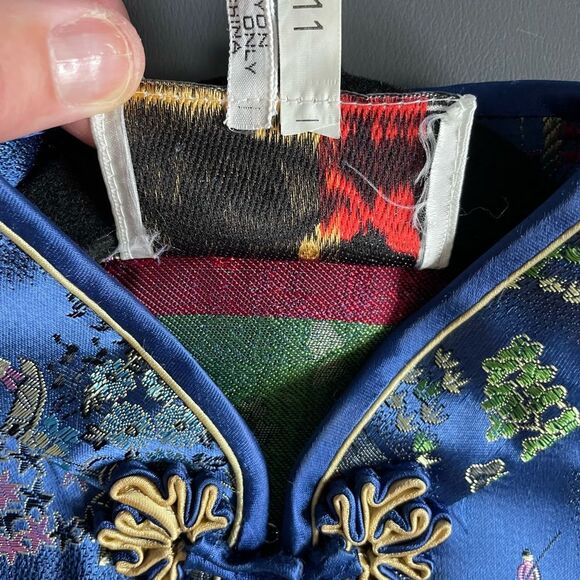 Vintage Peony Brand Shanghai Blue Rayon Cheongsam Dress with Side Slit Size 36 - Picture 12 of 12